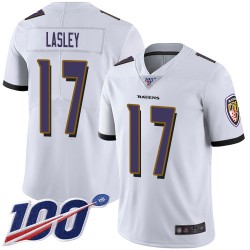 Limited Men's Jordan Lasley White Road Jersey - #17 Football Baltimore Ravens 100th Season Vapor Untouchable