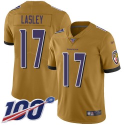Limited Men's Jordan Lasley Gold Jersey - #17 Football Baltimore Ravens 100th Season Inverted Legend