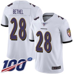 Limited Men's Justin Bethel White Road Jersey - #28 Football Baltimore Ravens 100th Season Vapor Untouchable