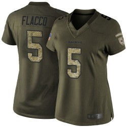 Elite Women's Joe Flacco Green Jersey - #5 Football Baltimore Ravens Salute to Service