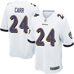 Game Men's Brandon Carr White Road Jersey - #24 Football Baltimore Ravens