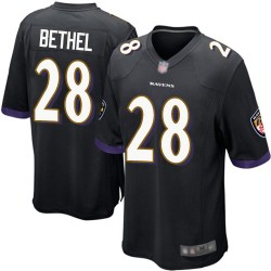 Game Men's Justin Bethel Black Alternate Jersey - #28 Football Baltimore Ravens