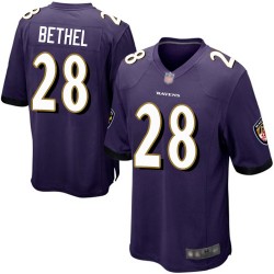 Game Men's Justin Bethel Purple Home Jersey - #28 Football Baltimore Ravens