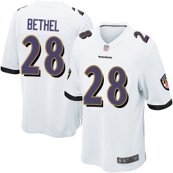 Game Men's Justin Bethel White Road Jersey - #28 Football Baltimore Ravens