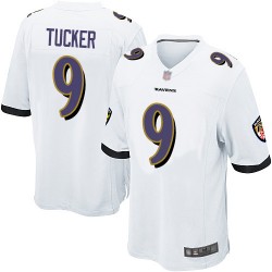 Game Men's Justin Tucker White Road Jersey - #9 Football Baltimore Ravens