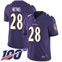 Limited Men's Justin Bethel Purple Home Jersey - #28 Football Baltimore Ravens 100th Season Vapor Untouchable
