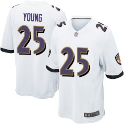 Game Men's Tavon Young White Road Jersey - #25 Football Baltimore Ravens