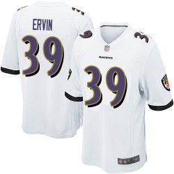 Game Men's Tyler Ervin White Road Jersey - #39 Football Baltimore Ravens