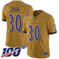 Limited Men's Kenneth Dixon Gold Jersey - #30 Football Baltimore Ravens 100th Season Inverted Legend