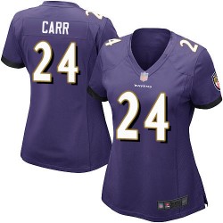 Game Women's Brandon Carr Purple Home Jersey - #24 Football Baltimore Ravens