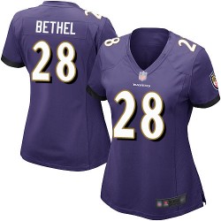 Game Women's Justin Bethel Purple Home Jersey - #28 Football Baltimore Ravens