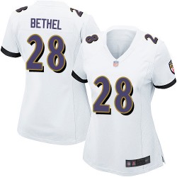 Game Women's Justin Bethel White Road Jersey - #28 Football Baltimore Ravens