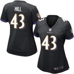 Game Women's Justice Hill Black Alternate Jersey - #43 Football Baltimore Ravens