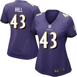 Game Women's Justice Hill Purple Home Jersey - #43 Football Baltimore Ravens