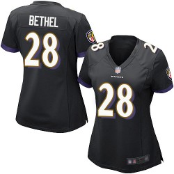 Game Women's Justin Bethel Black Alternate Jersey - #28 Football Baltimore Ravens