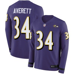 Limited Men's Anthony Averett Purple Jersey - #34 Football Baltimore Ravens Therma Long Sleeve