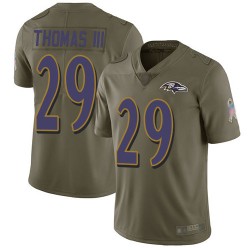 Limited Men's Earl Thomas III Olive Jersey - #29 Football Baltimore Ravens 2017 Salute to Service
