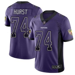 Limited Men's James Hurst Purple Jersey - #74 Football Baltimore Ravens Rush Drift Fashion
