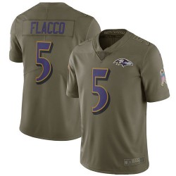 Limited Men's Joe Flacco Olive Jersey - #5 Football Baltimore Ravens 2017 Salute to Service