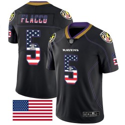 Limited Men's Joe Flacco Black Jersey - #5 Football Baltimore Ravens Rush USA Flag