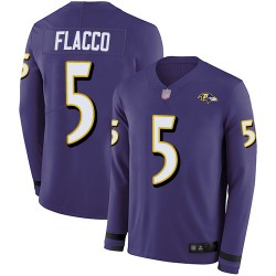 Limited Men's Joe Flacco Purple Jersey - #5 Football Baltimore Ravens Therma Long Sleeve