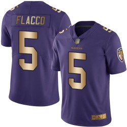 Limited Men's Joe Flacco Purple/Gold Jersey - #5 Football Baltimore Ravens Rush Vapor Untouchable