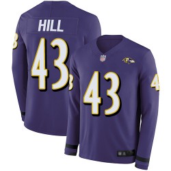 Limited Men's Justice Hill Purple Jersey - #43 Football Baltimore Ravens Therma Long Sleeve
