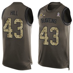 Limited Men's Justice Hill Green Jersey - #43 Football Baltimore Ravens Salute to Service Tank Top