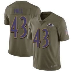 Limited Men's Justice Hill Olive Jersey - #43 Football Baltimore Ravens 2017 Salute to Service