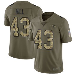 Limited Men's Justice Hill Olive/Camo Jersey - #43 Football Baltimore Ravens 2017 Salute to Service