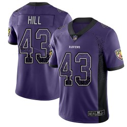 Limited Men's Justice Hill Purple Jersey - #43 Football Baltimore Ravens Rush Drift Fashion