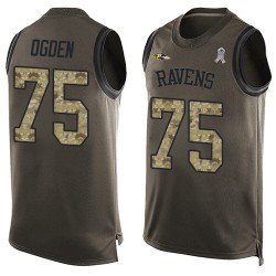 Limited Men's Jonathan Ogden Green Jersey - #75 Football Baltimore Ravens Salute to Service Tank Top