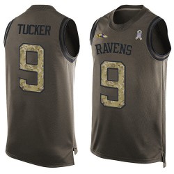 Limited Men's Justin Tucker Green Jersey - #9 Football Baltimore Ravens Salute to Service Tank Top