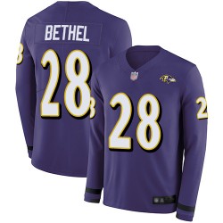Limited Men's Justin Bethel Purple Jersey - #28 Football Baltimore Ravens Therma Long Sleeve
