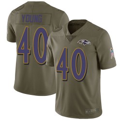 Limited Men's Kenny Young Olive Jersey - #40 Football Baltimore Ravens 2017 Salute to Service