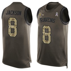 Limited Men's Lamar Jackson Green Jersey - #8 Football Baltimore Ravens Salute to Service Tank Top