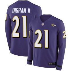 Limited Men's Mark Ingram II Purple Jersey - #21 Football Baltimore Ravens Therma Long Sleeve