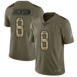 Limited Men's Lamar Jackson Olive/Camo Jersey - #8 Football Baltimore Ravens 2017 Salute to Service