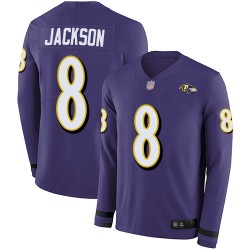Limited Men's Lamar Jackson Purple Jersey - #8 Football Baltimore Ravens Therma Long Sleeve