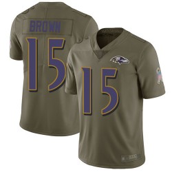 Limited Men's Marquise Brown Olive Jersey - #15 Football Baltimore Ravens 2017 Salute to Service