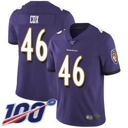 Limited Men's Morgan Cox Purple Home Jersey - #46 Football Baltimore Ravens 100th Season Vapor Untouchable