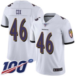 Limited Men's Morgan Cox White Road Jersey - #46 Football Baltimore Ravens 100th Season Vapor Untouchable