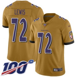 Limited Men's Alex Lewis Gold Jersey - #72 Football Baltimore Ravens 100th Season Inverted Legend