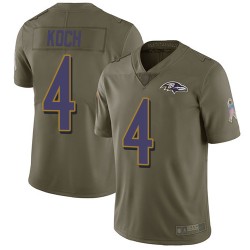 Limited Men's Sam Koch Olive Jersey - #4 Football Baltimore Ravens 2017 Salute to Service