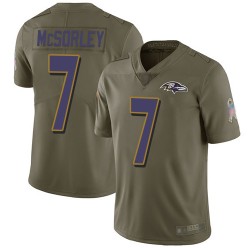 Limited Men's Trace McSorley Olive Jersey - #7 Football Baltimore Ravens 2017 Salute to Service