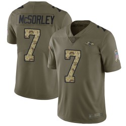 Limited Men's Trace McSorley Olive/Camo Jersey - #7 Football Baltimore Ravens 2017 Salute to Service
