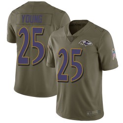 Limited Men's Tavon Young Olive Jersey - #25 Football Baltimore Ravens 2017 Salute to Service