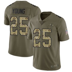 Limited Men's Tavon Young Olive/Camo Jersey - #25 Football Baltimore Ravens 2017 Salute to Service