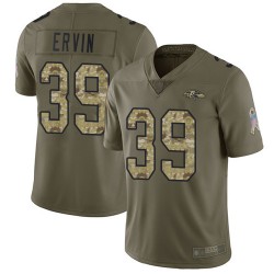 Limited Men's Tyler Ervin Olive/Camo Jersey - #39 Football Baltimore Ravens 2017 Salute to Service