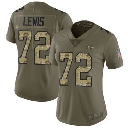 Limited Women's Alex Lewis Olive/Camo Jersey - #72 Football Baltimore Ravens 2017 Salute to Service
